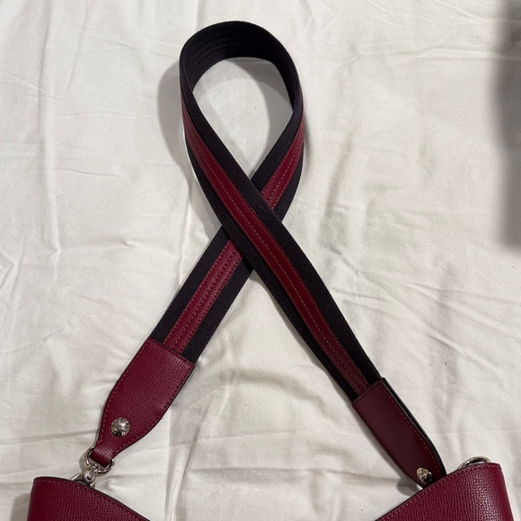 HENRI BENDEL W57TH Large Hobo Striped Guitar Strap Crossbody in Burgundy - Picture 6 of 11